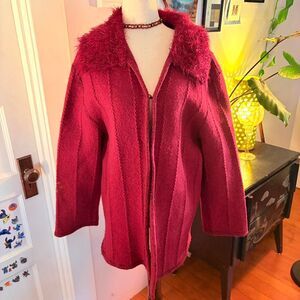 American-vintage Women's Red and Burgundy Coat